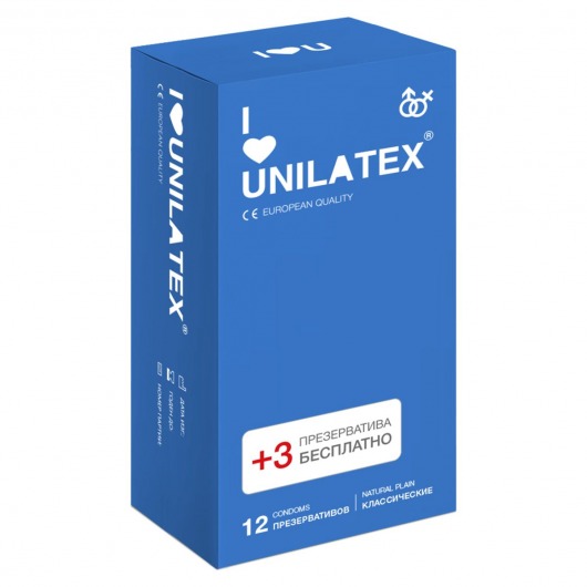 Классические презервативы Unilatex Natural Plain - 12 шт. + 3 шт. в подарок - Unilatex - купить с доставкой в Нижнекамске