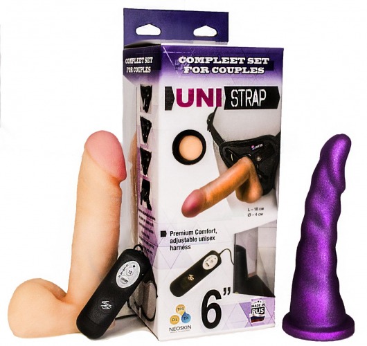 Вибрострапон с двумя насадками UniStrap - 18 и 18 см. - LOVETOY (А-Полимер) - купить с доставкой в Нижнекамске