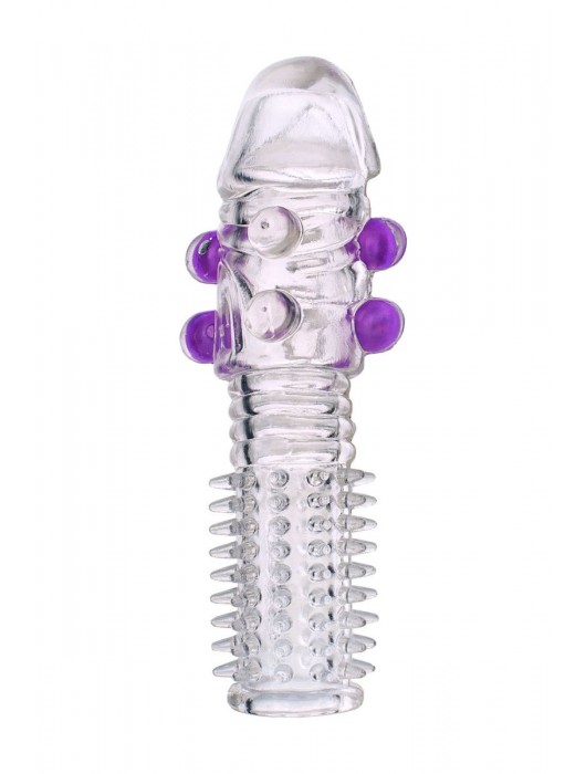 Гелевая прозрачная насадка с шариками и шипами - 14 см. - Toyfa Basic - в Нижнекамске купить с доставкой