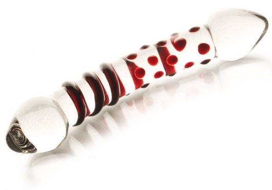 Двусторонний стеклянный фаллос с точками и спиралью - 20 см. - Sexus