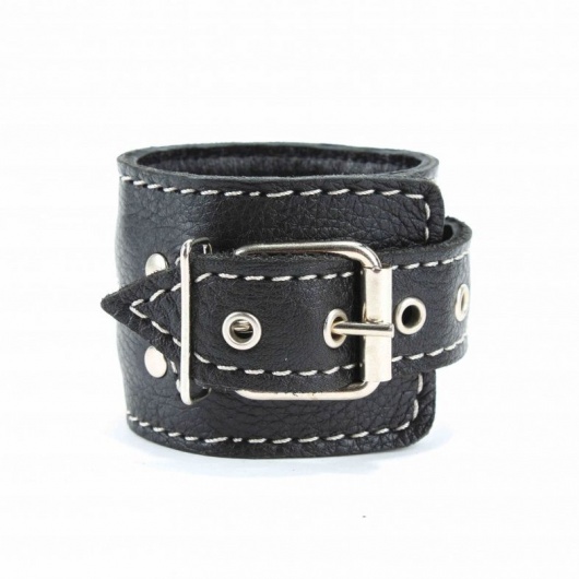 Чёрные кожаные оковы с крупной строчкой - БДСМ Арсенал - купить с доставкой в Нижнекамске
