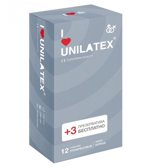Презервативы с рёбрами Unilatex Ribbed - 12 шт. + 3 шт. в подарок - Unilatex - купить с доставкой в Нижнекамске