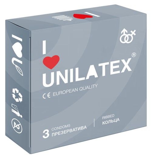 Презервативы с рёбрами Unilatex Ribbed - 3 шт. - Unilatex - купить с доставкой в Нижнекамске