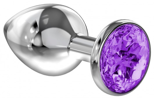 Большая серебристая анальная пробка Diamond Purple Sparkle Large с фиолетовым кристаллом - 8 см. - Lola Games - купить с доставкой в Нижнекамске