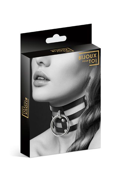 Чёрный тройной чокер с большим кольцом - Bijoux Pour Toi - купить с доставкой в Нижнекамске