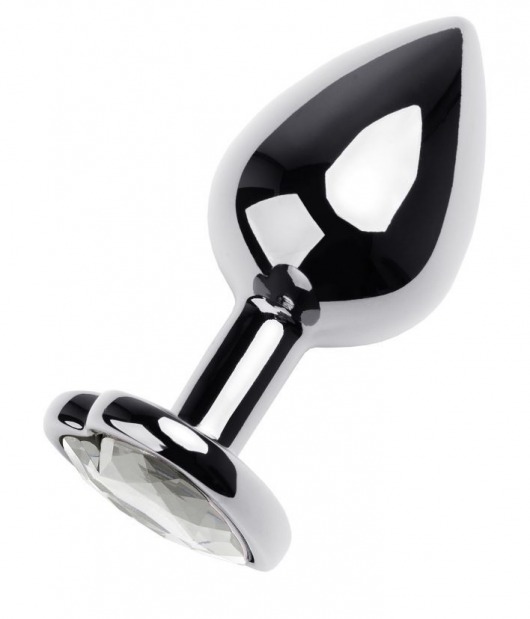 Серебристая анальная пробка с прозрачным кристаллом-сердцем - 8 см. - ToyFa - купить с доставкой в Нижнекамске