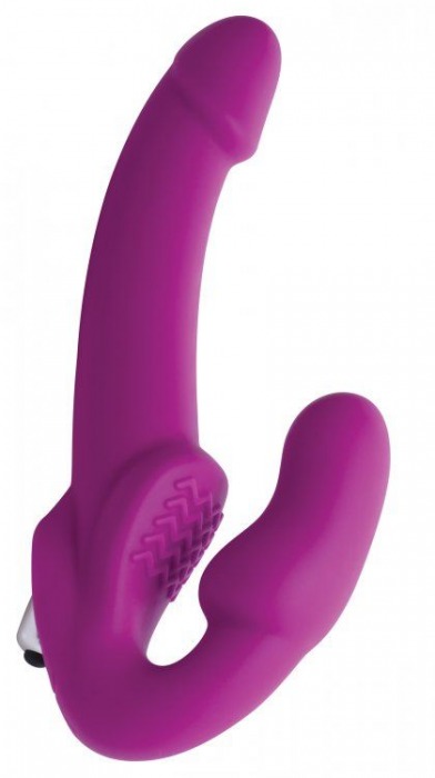 Ярко-розовый безремневой вибрострапон Evoke Vibrating Strapless Silicone Strap-on Dildo - XR Brands - купить с доставкой в Нижнекамске