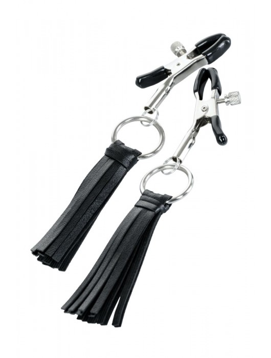 Черно-серебристые зажимы для сосков Theatre с кисточками - ToyFa - купить с доставкой в Нижнекамске