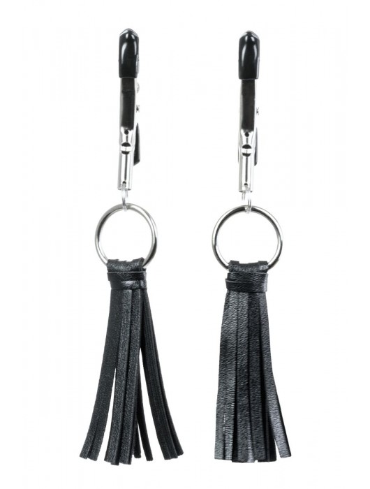 Черно-серебристые зажимы для сосков Theatre с кисточками - ToyFa - купить с доставкой в Нижнекамске