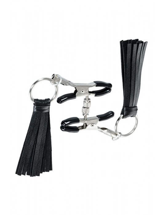 Черно-серебристые зажимы для сосков Theatre с кисточками - ToyFa - купить с доставкой в Нижнекамске