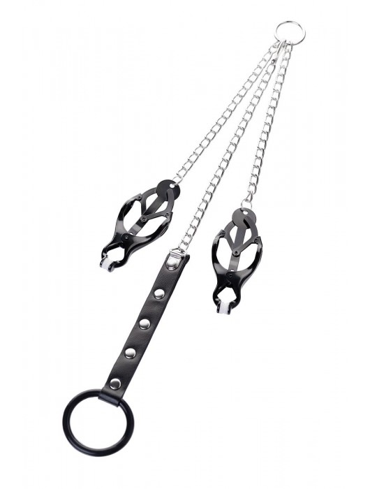 Черно-серебристые зажимы для сосков с кольцом для пениса TOYFA Metal - ToyFa - купить с доставкой в Нижнекамске