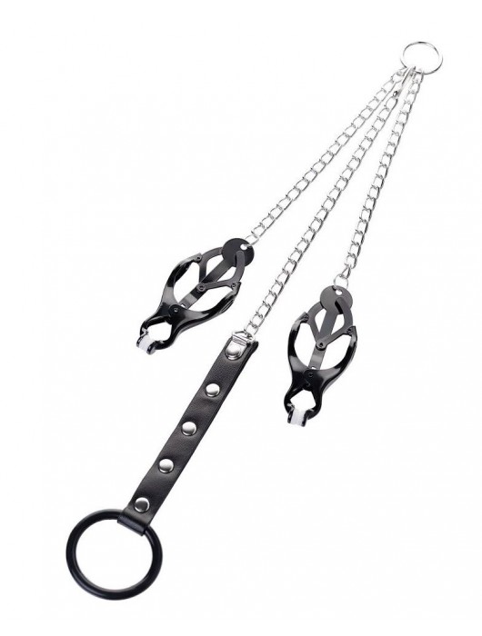 Черно-серебристые зажимы для сосков с кольцом для пениса TOYFA Metal - ToyFa - купить с доставкой в Нижнекамске